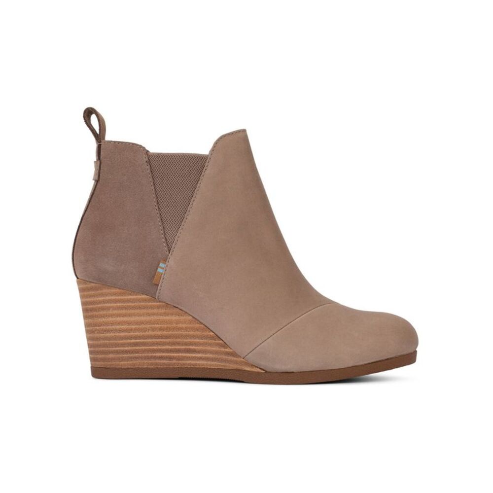 NWT TOMS Womens Beige Stretch Gore Kelsey Round Toe Wedge Suede Booties 8 - Picture 2 of 5